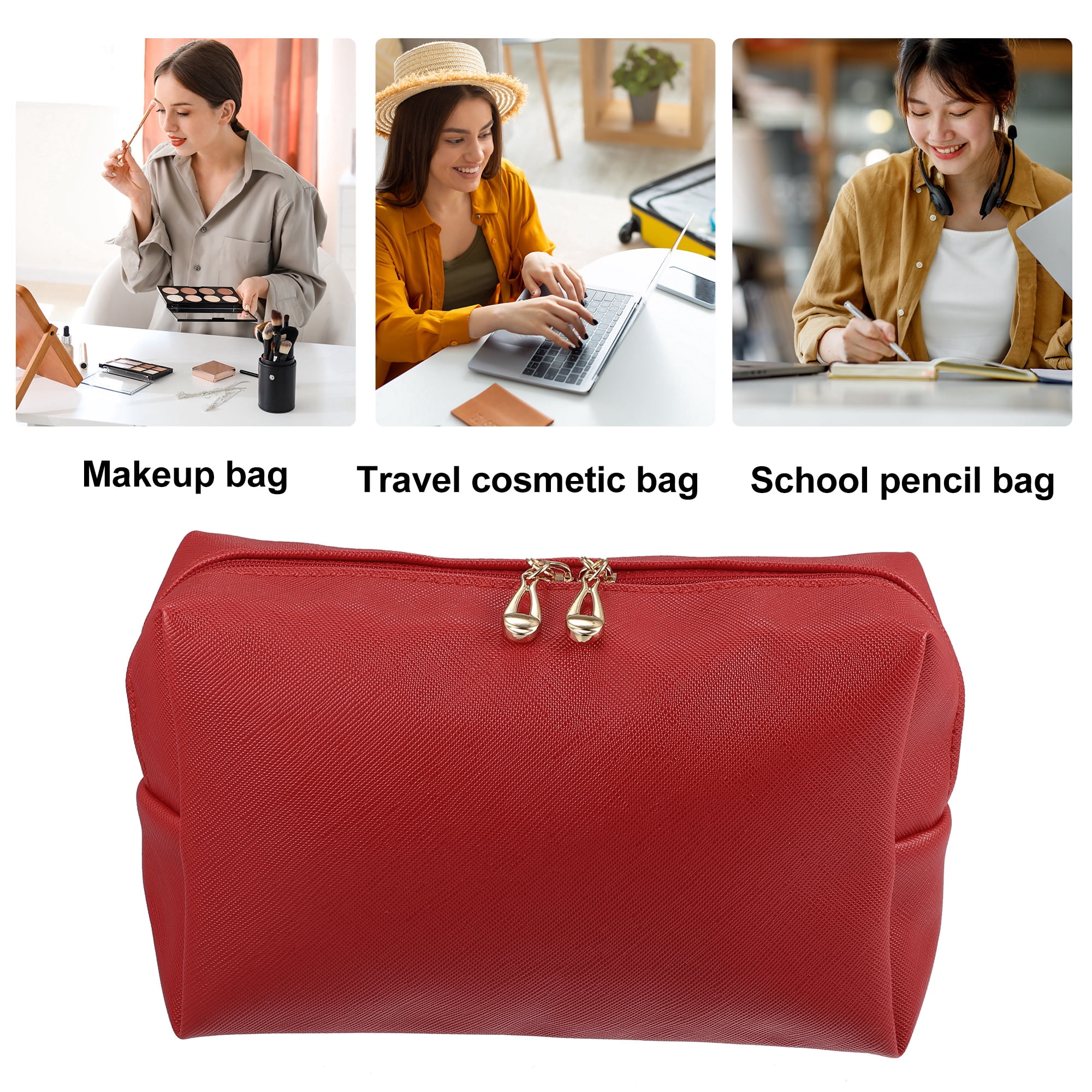 Unique Bargains Floral Makeup Bag Zipper Flower Cosmetic Pouch Red