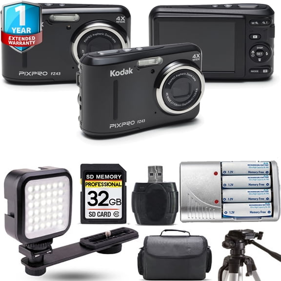 Kodak PIXPRO FZ43 Digital Camera (Black) Extra Battery LED 1 Yr Warranty
