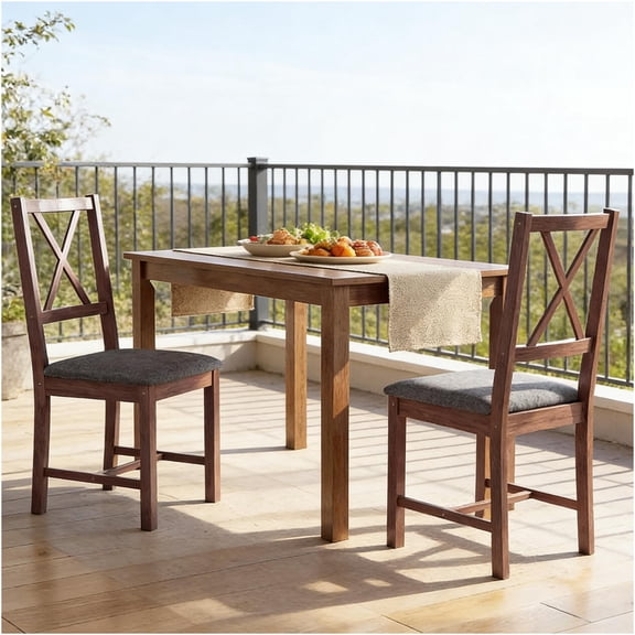 JERFIT Farmhouse Dining Chairs Set of 2, X-Back Side Chairs with Padded Seat, Modern Kitchen Chairs in Gray and Dark Oak for Dining Room