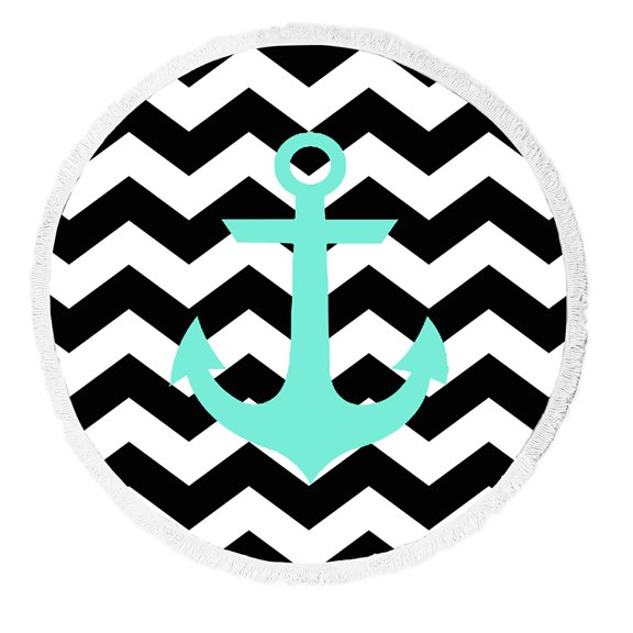 ZKGK Anchor On Zig Zag Chevron Round Beach Towel Beach Mats Beach Shawl Beach Blanket with Tassels Beach Throw Towel Yoga Mat