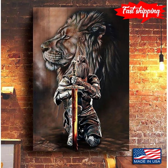 Vintage Lion And Kneeling Knight 11 x 17 Inch Poster