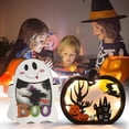 thumbnail image 5 of Halloween Wooden Pumpkin Tabletop Decor with LED Lights, Spooky Glowing Carved Wood Figurine Ornament for Haunted House Party Room Mantel Shelf Entryway Fall Home Accent, 5 of 5