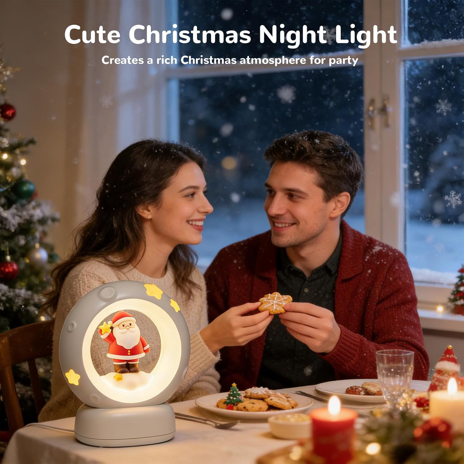 Space Christmas Night Light for Kids Baby, Cute Christmas Tree Nursery Lamp with Touch Sensor, Dimmable Rechargeable Bedside Light, Christmas Gifts for Boys Girls