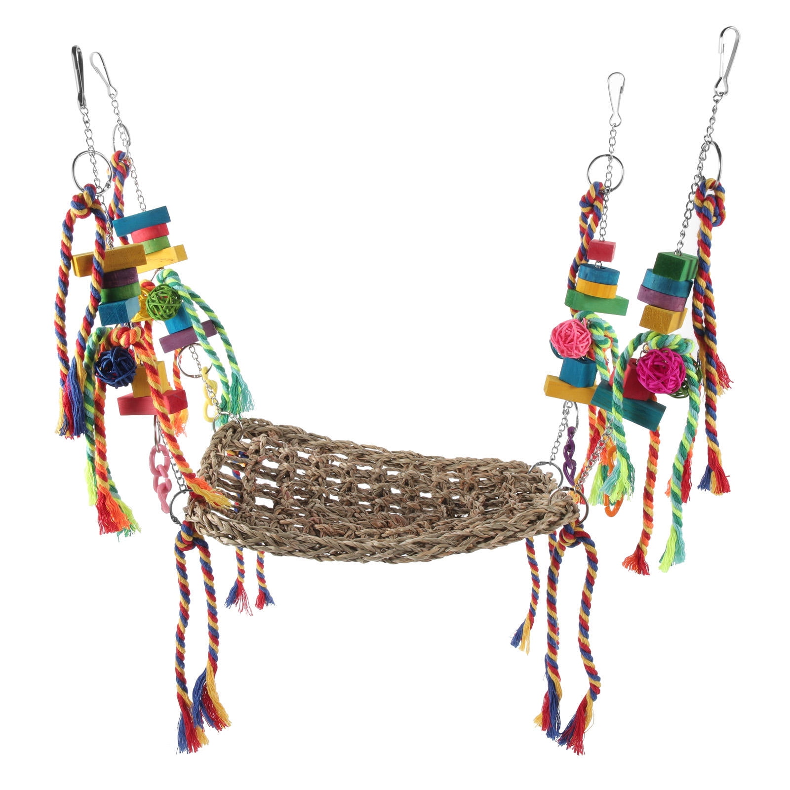 SWETRACE Decorative Bird Hammock with Climbing Net for Parrots Made of Durable Straw Braid
