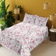 thumbnail image 2 of Ambesonne Floral Fitted & Flat Sheet with Shams 4 Pcs Set, Modern Romantic Wild Ginkgo, Calking, Pink Dried Rose and White, 2 of 5