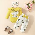 thumbnail image 2 of masbird Newborn Baby Girl Fall Outfit Set Romper Pants Infant Clothes Long Sleeve Letter Embroidery Jumpsuit Bodysuit,Yellow,0-3 M, 2 of 6