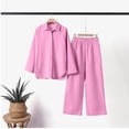 thumbnail image 4 of Women Sets 2 Piece Outfits Fashion Round Neck Solid Long Sleeve Blouse +Loose Pockets Pants Sets Up to 65% off, 4 of 4