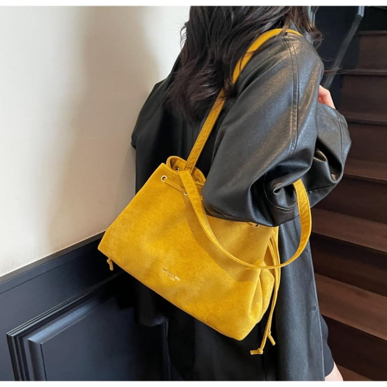 Retro Suede Bucket Purse Causal Travel College Crossbody Bag Drawstring ...