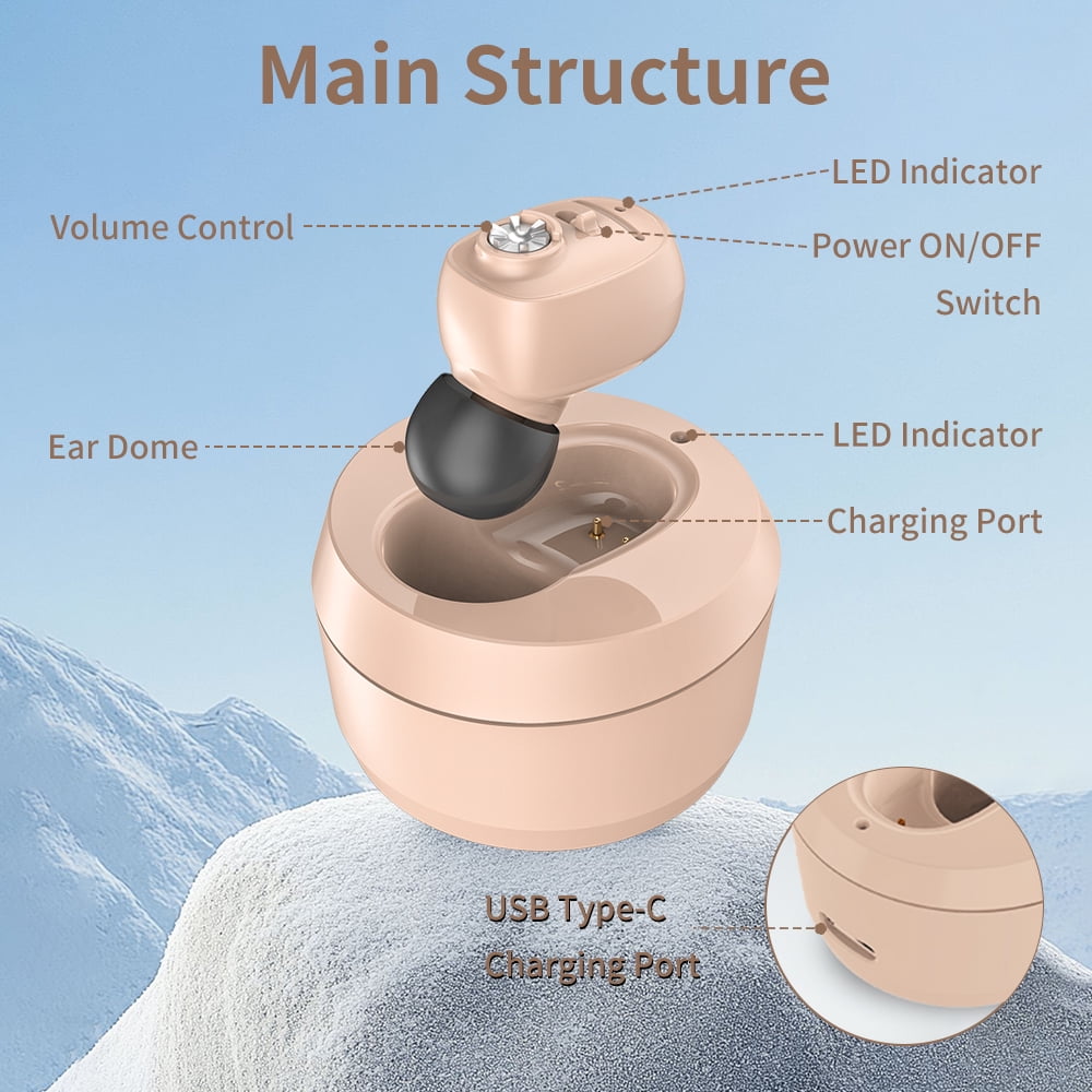 HIBRIQ Rechargeable Invisible Hearing Aids with Charging Base & Noise Cancelling for Seniors HH-1607