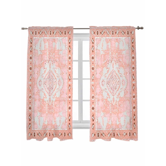 Pink Boho Curtains 63 Inch Length, Sheer Curtains for Bedroom Living Room Window Vintage Abstract Tribal Decorative Oriental Rod Pocket Drapes Kitchen Curtains Small Half Window 42"x63" 2 Panels