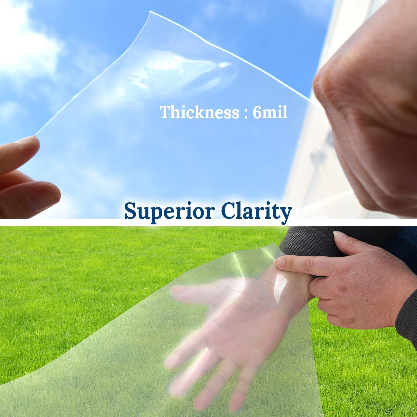 SUNRISEUMBRELLA 12x25 ft Greenhouse Clear Plastic Film 6mil Transparent Polyethylene Covering
