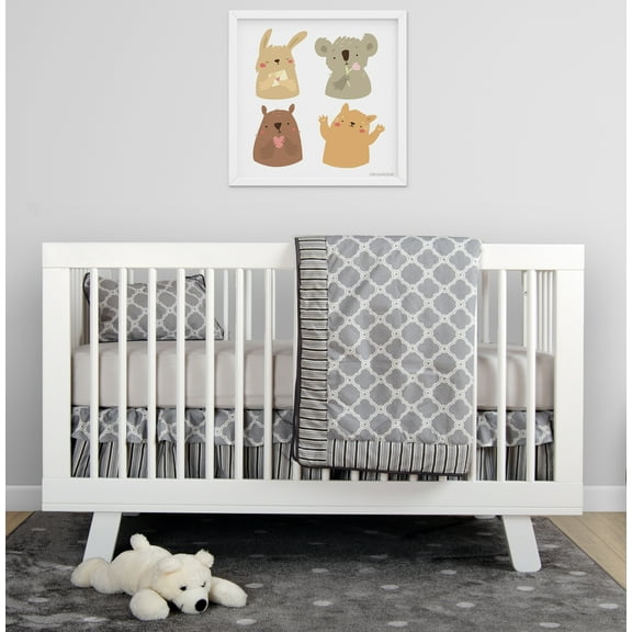 BabyFad Clover Grey 9 Piece Crib Bedding Set – Soft 100% Cotton Baby Nursery Bedding Set for Neutral Boys & Girls – Modern Grey Clover Design, Fits Standard Cribs