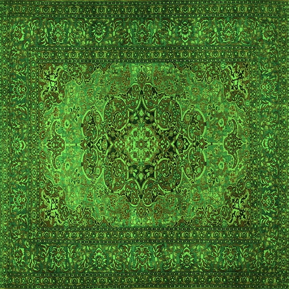 Ahgly Company Indoor Square Medallion Green Traditional Area Rugs, 3' Square