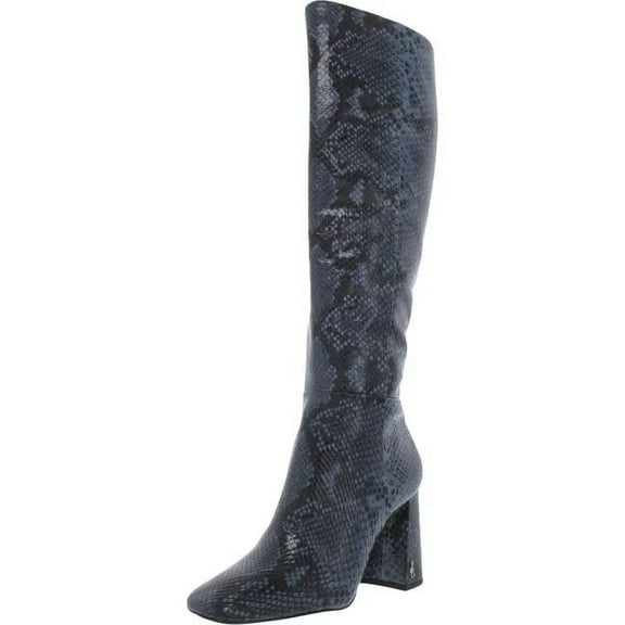 Sam Edelman Clarem Dark Blue Snake Zip Block Heel Almond Toe Knee High Boots (Dark Blue, 8)