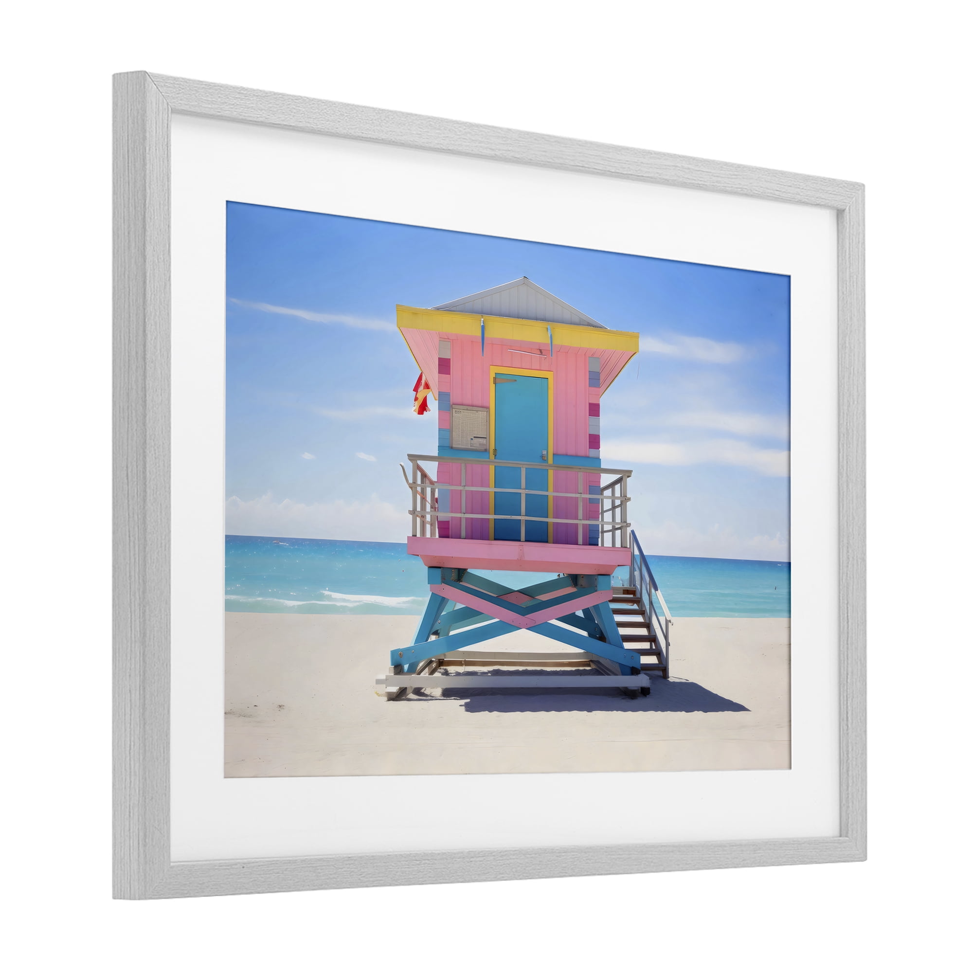Stupell Industries Pastel Lifeguard Hut on Beach Gray Framed Print Under Glass, design by Creative Studio