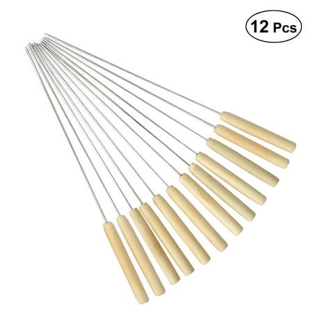 

HOMEMAXS 12pcs Outdoor Barbeque BBQ Wooden Handle Stainless Steel Skewers Needles Forks