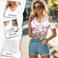thumbnail image 4 of POLERO Easter Cold Shoulder Tops for Women Tulip Floral Print Summer Short Sleeve Shirts Ladies Ruched Blouse Classic Sexy V Neck Tunic Cut Out Design Soft Lightweight S, 4 of 7