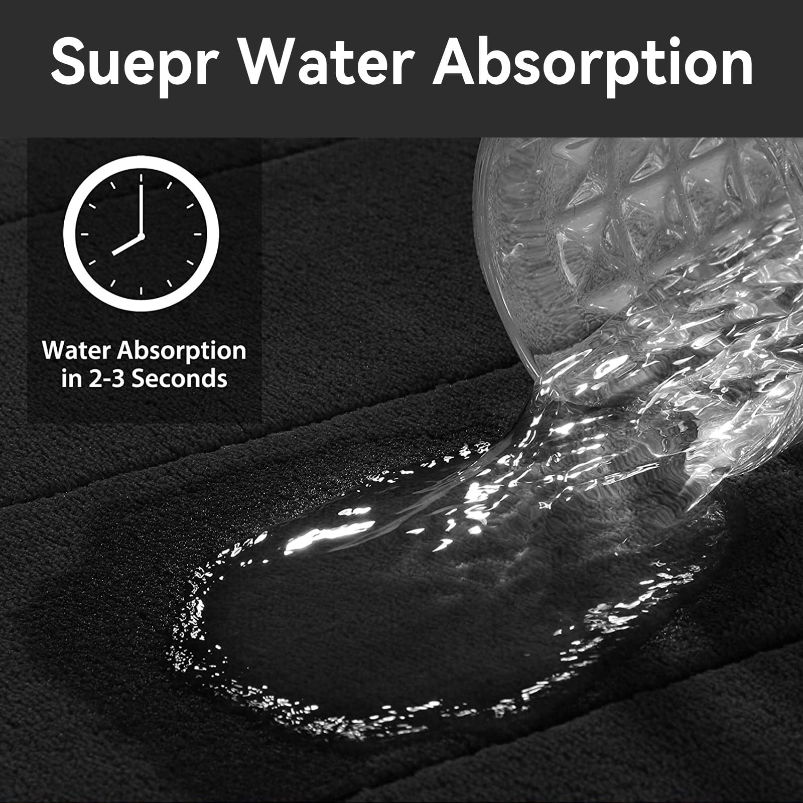 Hengbo Memory Foam Bathroom Mat Set Bathroom Rug Set 2 Piece Non Slip Extra Absorbent Thick Soft Dry Bathroom Mat Sets for Bathroom Washable Carpets Set 15.7x23.6+19.7x31.5 inches Black
