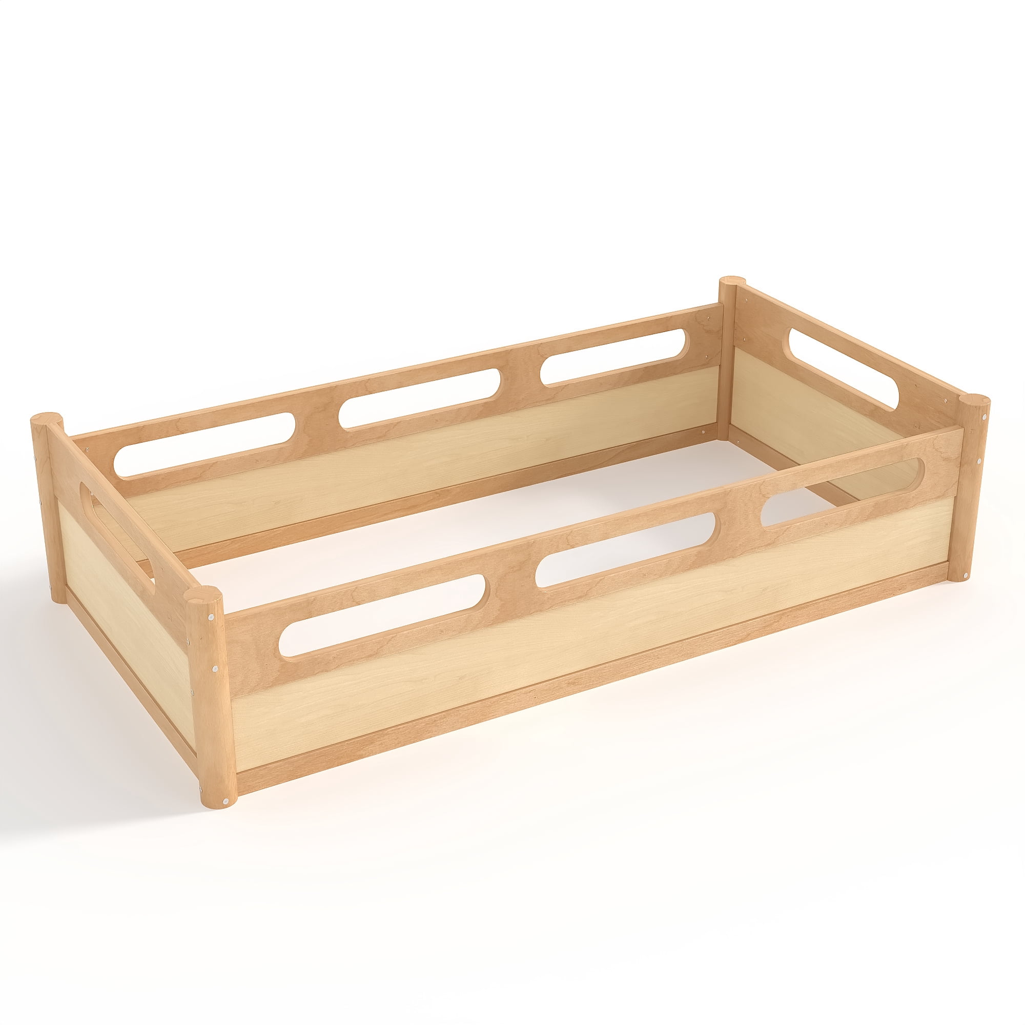 Leumius Twin Size Floor Bed with Full-length Guardrails,Low Profile Montessori Bed Frame,Easy Assembly, No Box Spring Needed,Natural