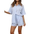 thumbnail image 4 of Michellecmm  Women’s 2 Piece Outfits Graphic Short Sleeve Button Shirt + Shorts, 4 of 9