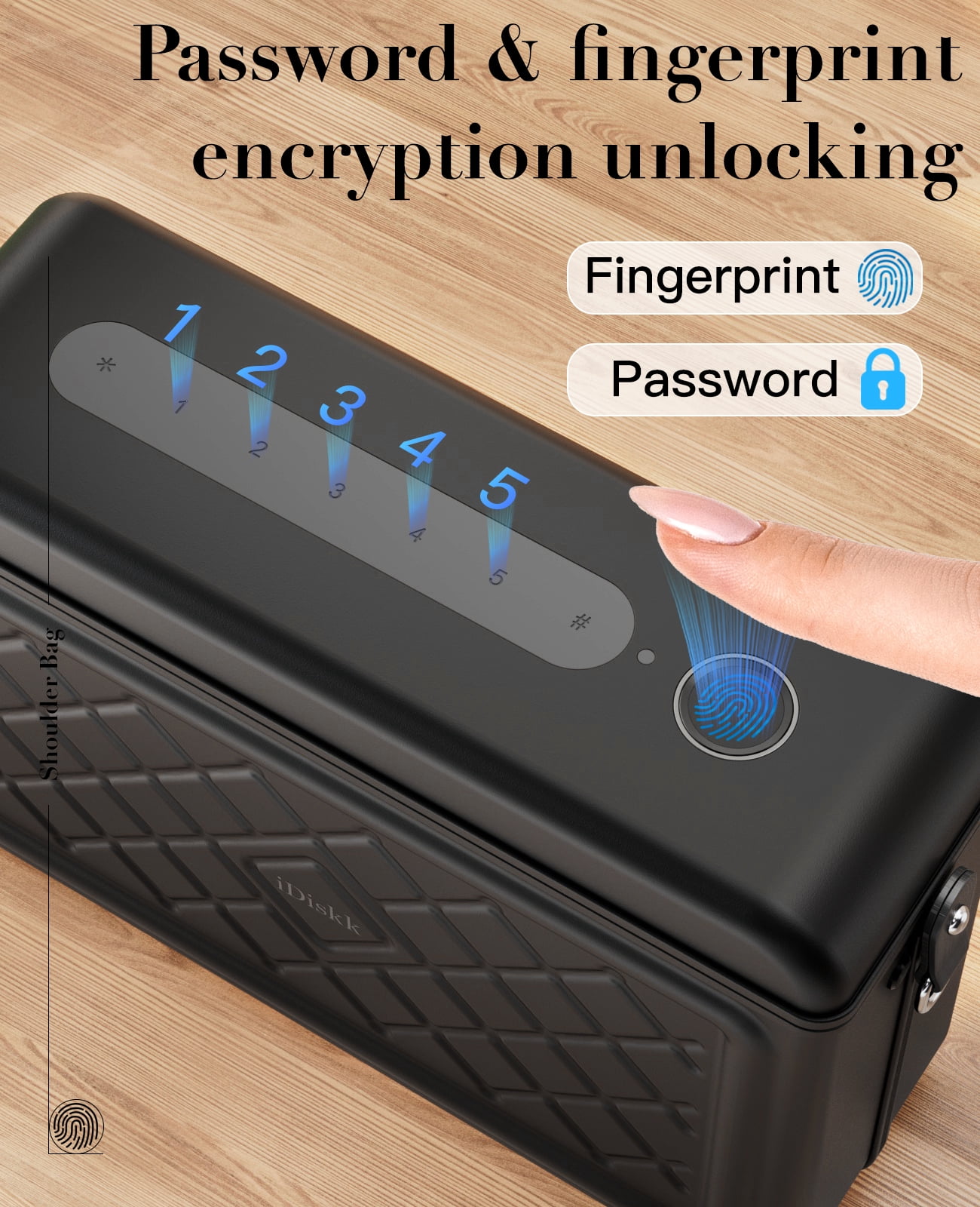 iDiskk MFi Certified 2-in-1 Security Lockable Crossbody Bag with Fingerprints Lock for Women, Shoulder Bag Anti-Theft with Fingerprint & Password Unlocking Built-in 8000mAh 1-Pack Black
