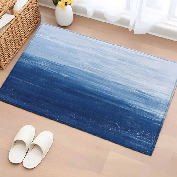 Rectangle Rug 2x3ft Area Rug, Coastal Ocean Navy Blue Area Rugs for Living Room Bedroom, Abstract Gradient Texture Floor Mat Non-Slip Non-Shedding Carpet Indoor Accent Rugs