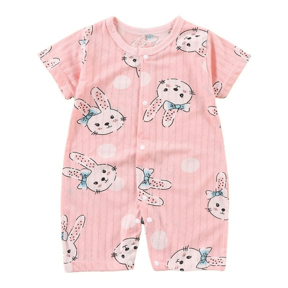 TOWED22 Newborn Baby Summer Clothes Unisex Graphic Print Jumpsuit Round Neck Romper Onesie 3 6 12 18 Months(Pink,18-24 M)