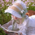 thumbnail image 3 of relayinert Ruffle Flat Top Hat For Tea Party Pastoral Straw Hat Parent-Children Bonnet New French Rural Style type+6, 3 of 6