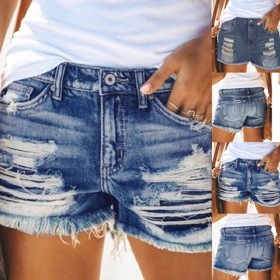 YVNAURA Women's High Waisted Stretchy Denim Shorts Ripped Distressed Slim Fit Cutoff Jean Shorts with Pockets 2026 Summer Y2K Trendy Vacation Outfits,Sky Blue,L