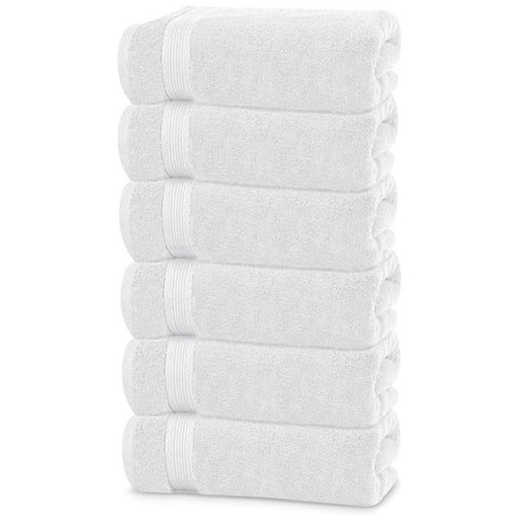 Linteum Textile 22x44 in, 100% Cotton Zero Twist Luxury Small Bath Towels (White) 6 Pack
