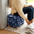 thumbnail image 5 of SCRAWLGOD Leaf Print White Navy Blue Ottoman Slipcover, Stretch Square Footstool Slipcover Removable Storage Ottoman Covers for Living Room with Elastic Bottom, 5 of 7