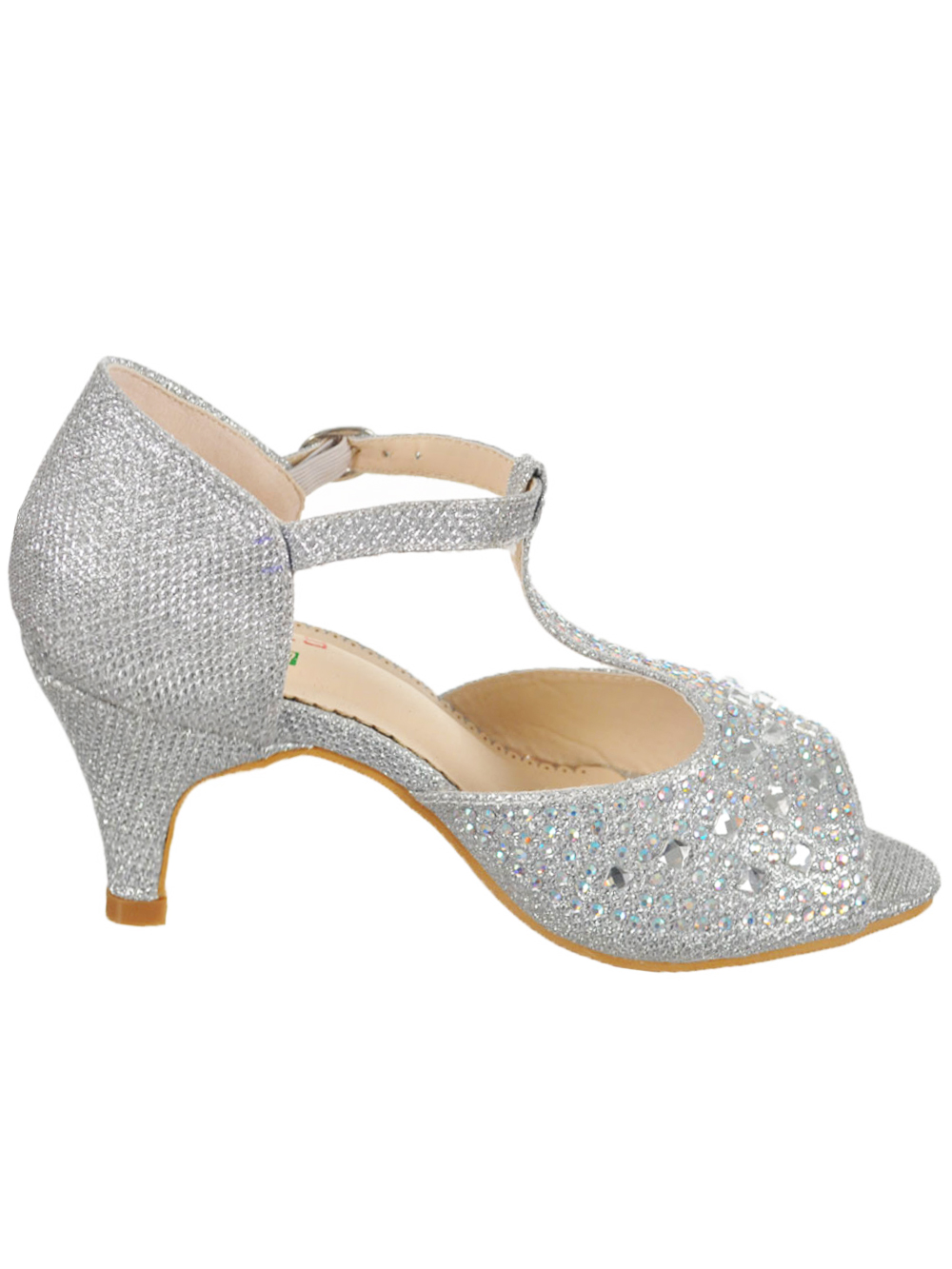 Angels Girls' Rhinestone T-Strap Pumps (Sizes 13 - 5) - silver, 5 youth - image 3 of 3