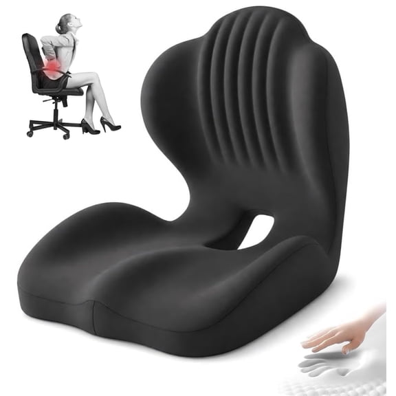 L-Shaped Memory Foam Seat Cushion with Lumbar Support, Orthopedic Coccyx Cut-Out for Tailbone Pain Relief, Non-Slip Office Car Chair Pad for Long Sitting – Removable Washable Cover