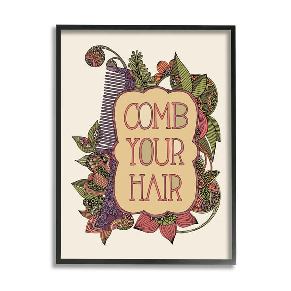Stupell Industries Comb Your Hair Detailed Botanical Fractal Shapes Graphic Art Black Framed Art Print Wall Art, Design by Valentina Harper