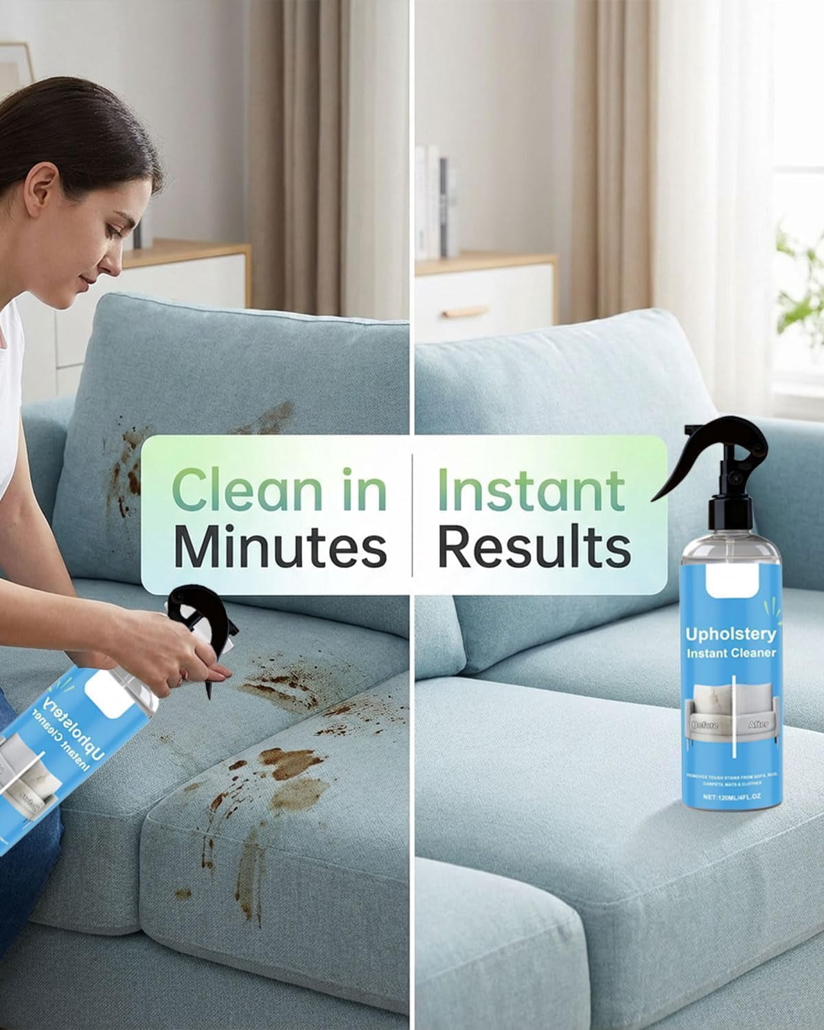 Upholstery Cleaner & Stain Remover, Professional Formula for Couches, Carpet, Car Seats | Pet, Wine, Grease & Odor Eliminator | No Residue, Fast Drying（2pcs）