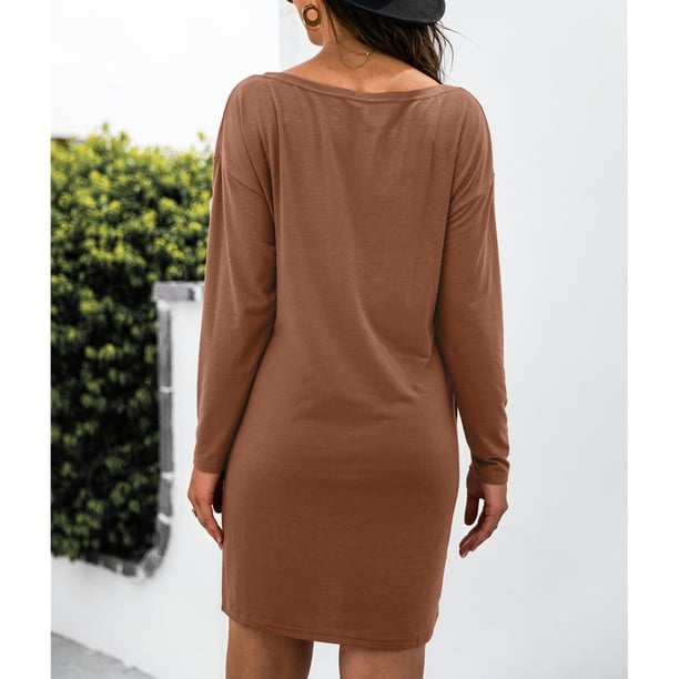 Vestido Sin Tirantes, Vestido Femenino De Manga Larga, Lavable A Máquina Simple Para La Oficina Para El Hogar ANGGREK No