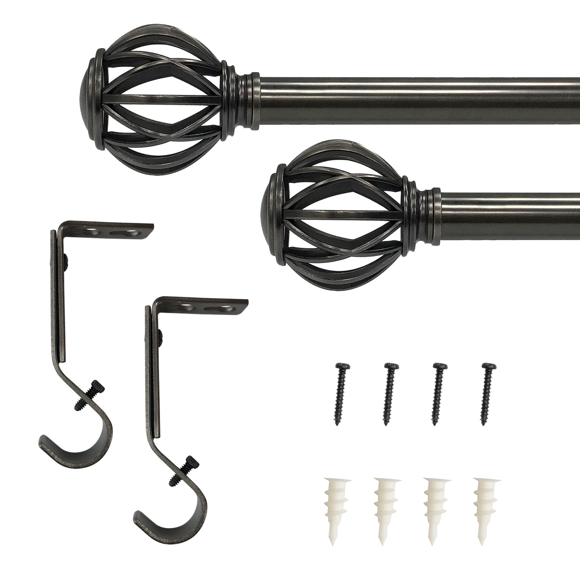 Lumi 1" Drapery Single Curtain Rod Set with Decorative Cage finials_Gunmetal