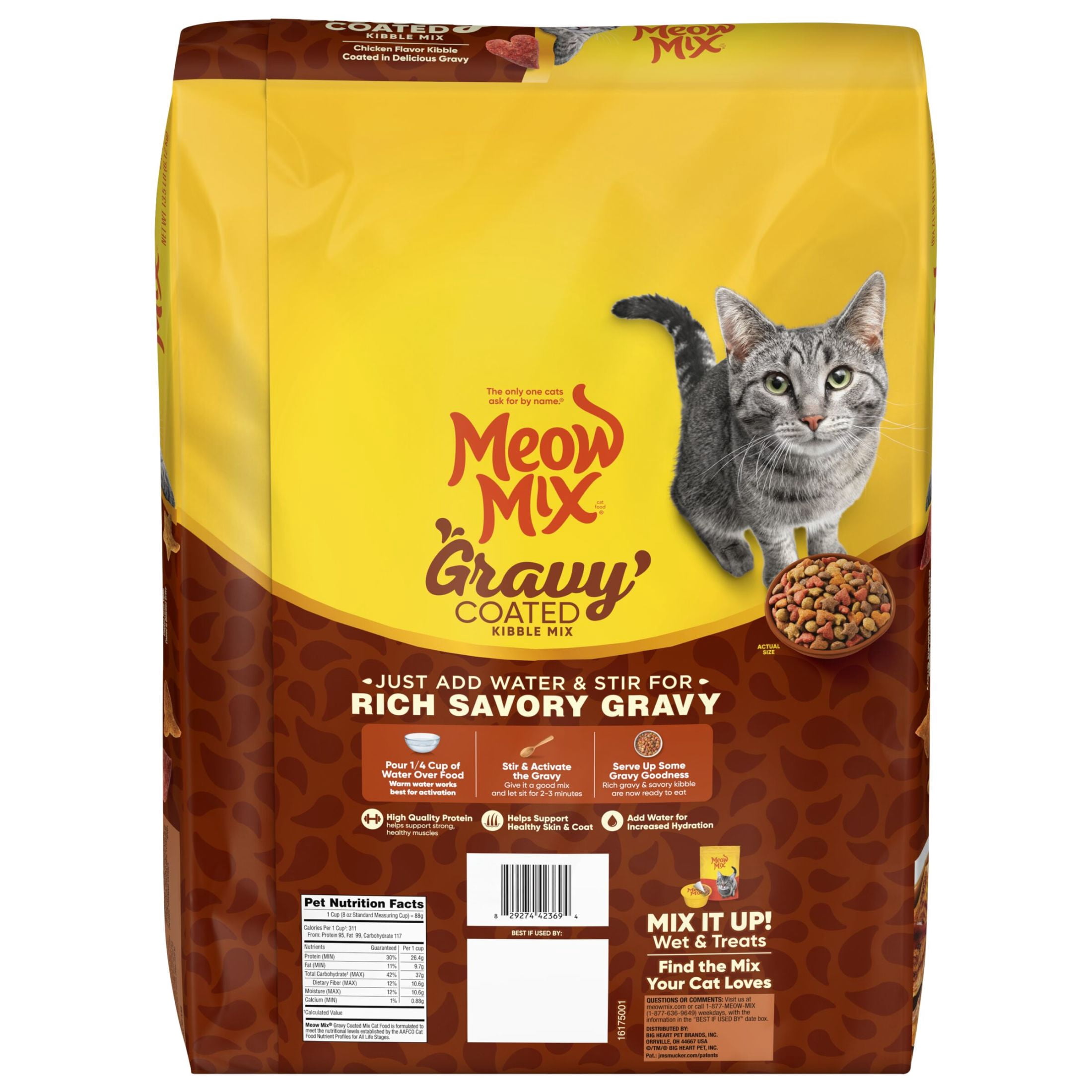 Meow Mix Gravy Coated Kibble Mix, Chicken Flavor Dry Cat Food, 13.5 Lb. Bag