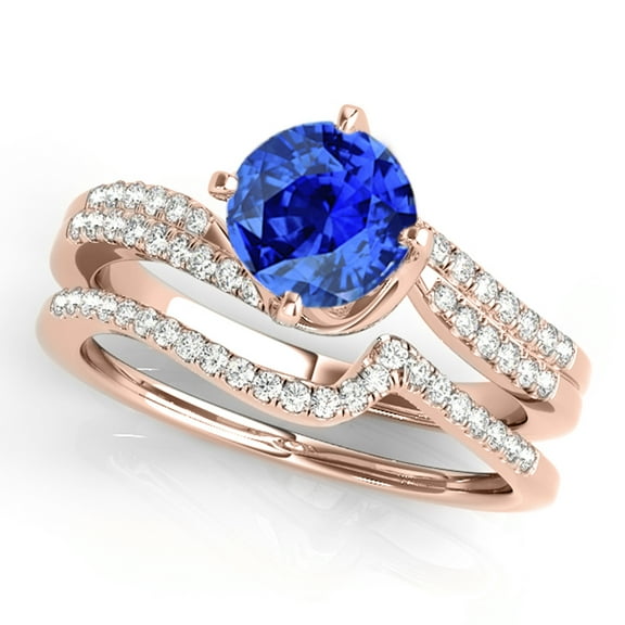 1.15 Ct Halo Tanzanite & Diamond Engagement Rings - Bridal Set - 14K Gold