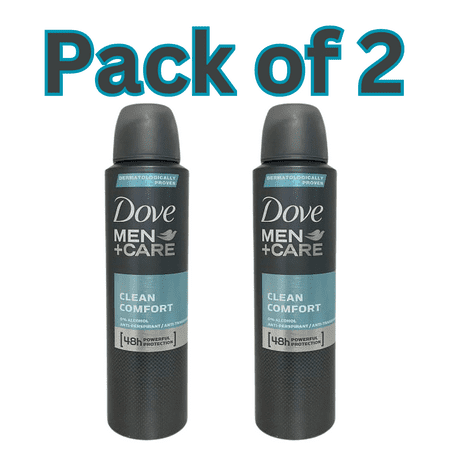 Dove Men+Care Clean Comfort Anti-Perspirant Spray, 48hr Protection, Alcohol-Free, 150ml (Pack of 2)