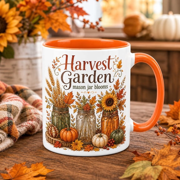 Coffee Mug Harvest Garden Mason Jar Floral Ceramic Coffee Cup for Fall Lover
