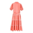 thumbnail image 4 of Summer Dresses for Women, Women's 2024 Boho Dress V Neck Short Sleeve Belted Ruffle Hem A-Line Flowy Maxi Dresses Stripe Beach Sundress, 4 of 5