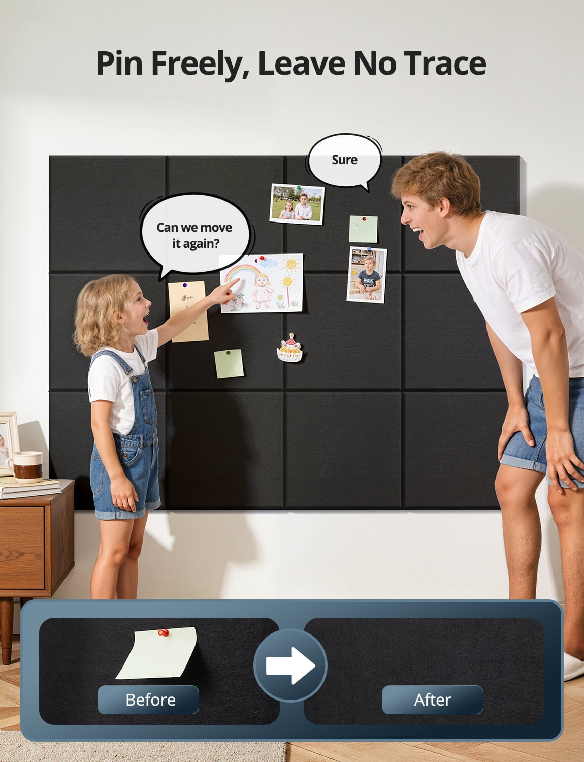 Kuchoow Large Cork Boards for Walls 48" x 36" Bulletin Boards with Pushpins for Office, 12 Pack Self-Adhesive Tack Board Self-Adhesive Black Felt Wall Tiles for Room Classroom