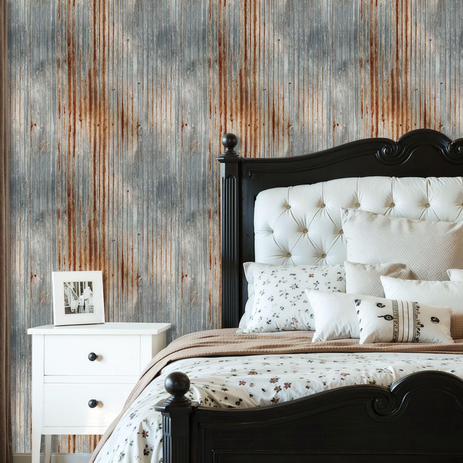 Modern Industrial Rusty Corrugated Metal Texture Vertical Rust Streaks Wall Mural 23.6in x 9.8ft Self Adhesive Removable Wall Paper Renter Friendly Wallpaper for Bedroom Cabinets
