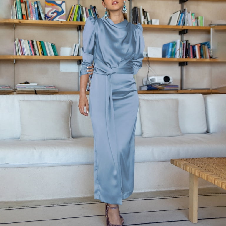 high end boho dresses RYKJLWY for Women 2024 Women's Satin Dress With Elegant Temperament Bridesmaid Attire Autumn And Winter Split Ends Pastel Dress 5DOC25-DRESSES