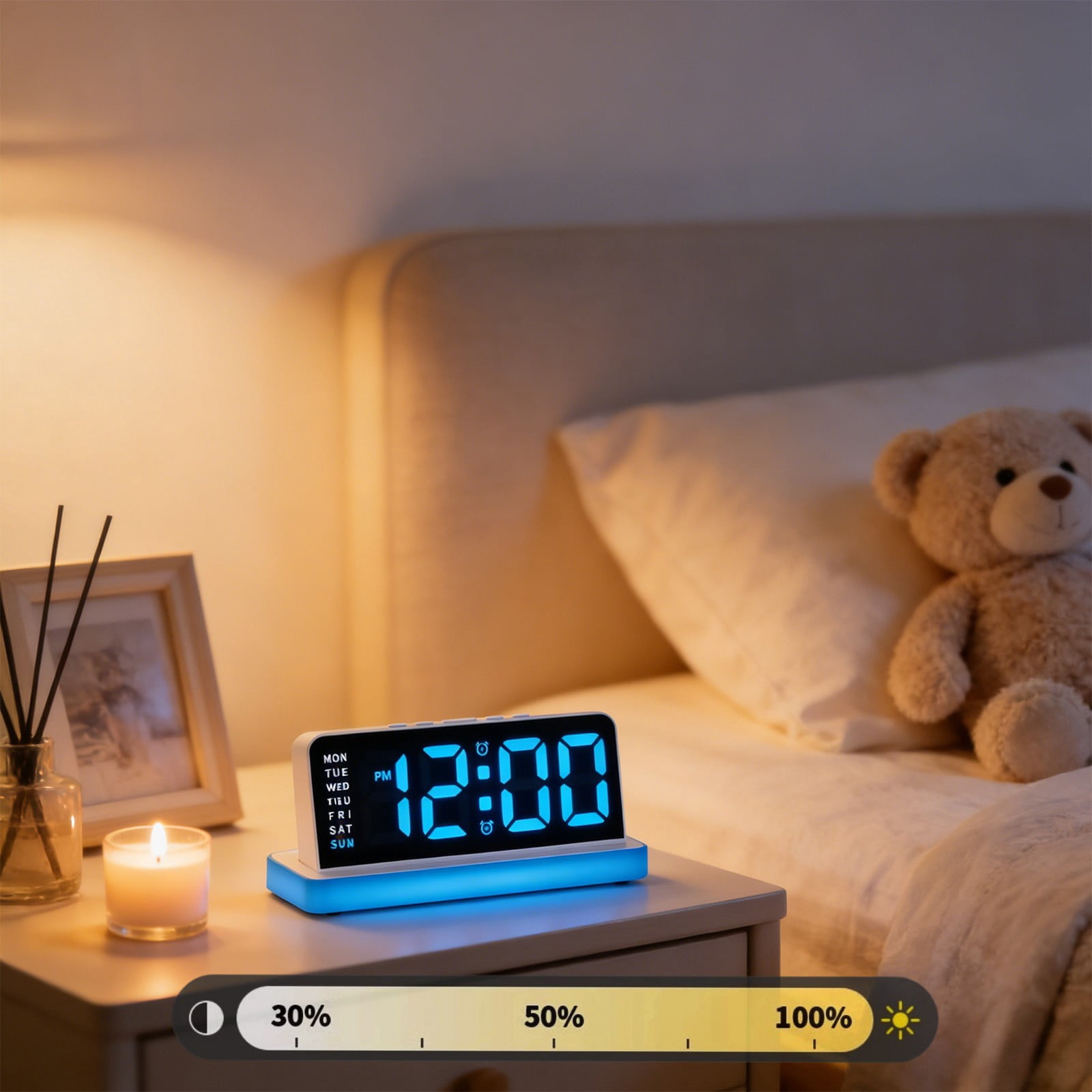 SPOORYYO Digital Wall Clock with Large Display, Alarm, Calendar, Adjustable Brightness and Temperature, Desk or Wall Mount
