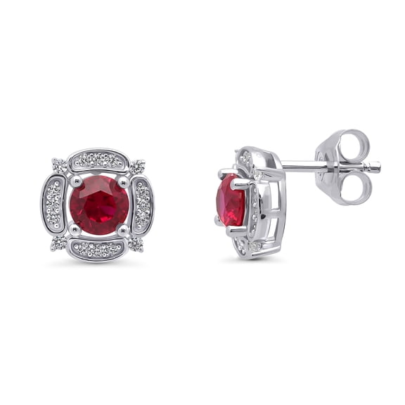 BERRICLE Sterling Silver Flower Cubic Zirconia CZ Halo Fashion Stud Earrings for Women, Rhodium Plated, Garnet