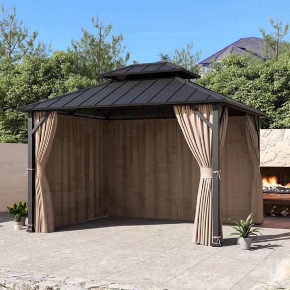Covered Outdoor Universal 10' x12' Gazebo Curtain Replacement 4 Panel Waterproof Sidewalls Curtain Only