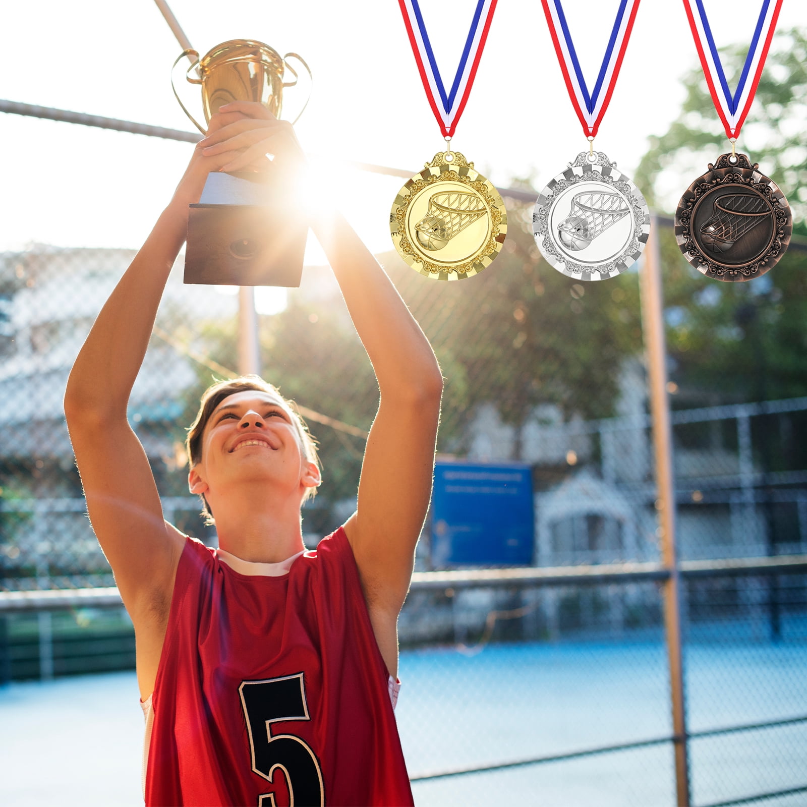 Uxcell 2.6" Gold Silver Copper Basketball Medals, 6Pcs Basketball Award Medals
