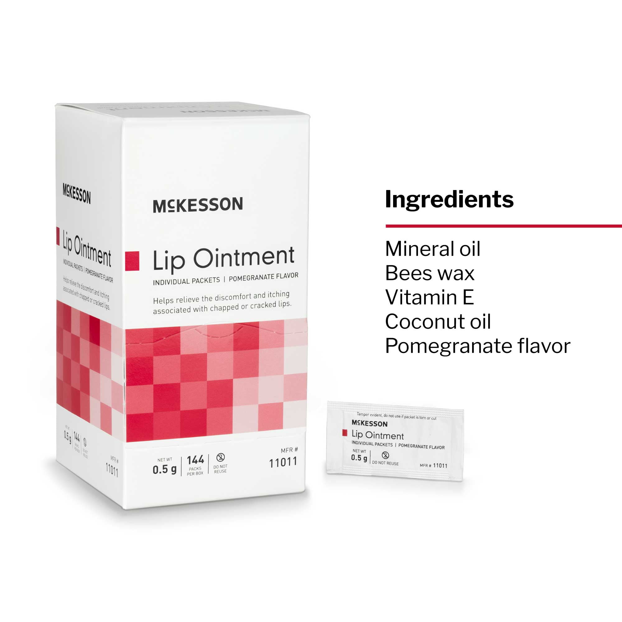 McKesson Pomegranate Lip Balm Packets with Beeswax, Vitamin E, Coconut Oil, and Pomegranate, 0.5 Gram, 144 Count, 1 Pack